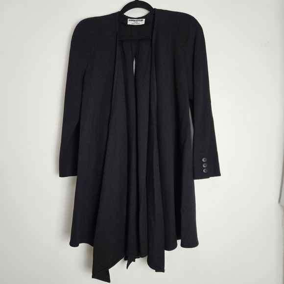 Sonia Rykiel Sweaters - Sonia Rykiel Paris Womens Open Front Cape 100% Wool Slit Back Long Sleeves Black
